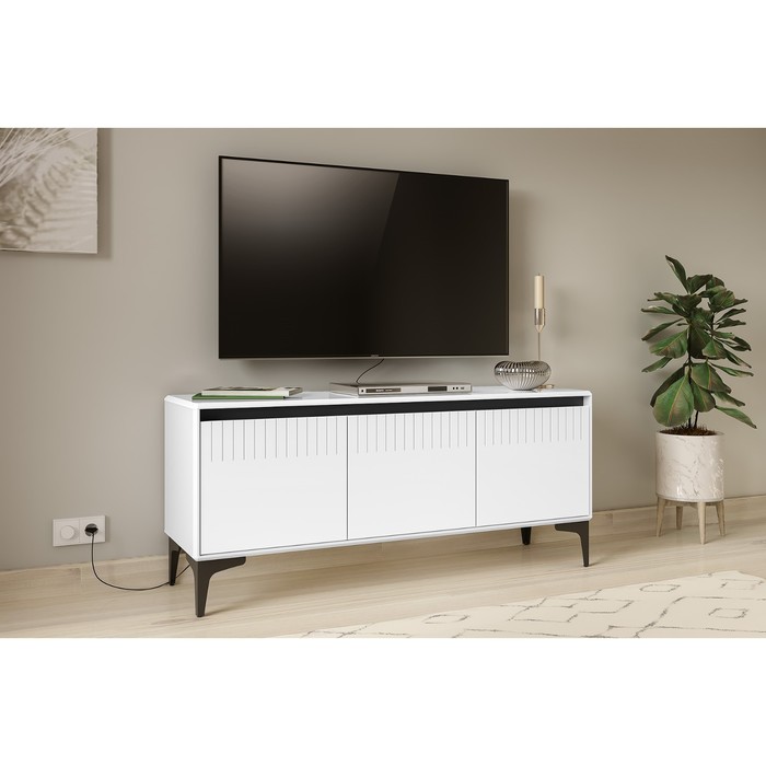 Тумба под ТВ «Муар 13.261.01», 1368×400×590 мм, цвет белый премиум / белый глянец