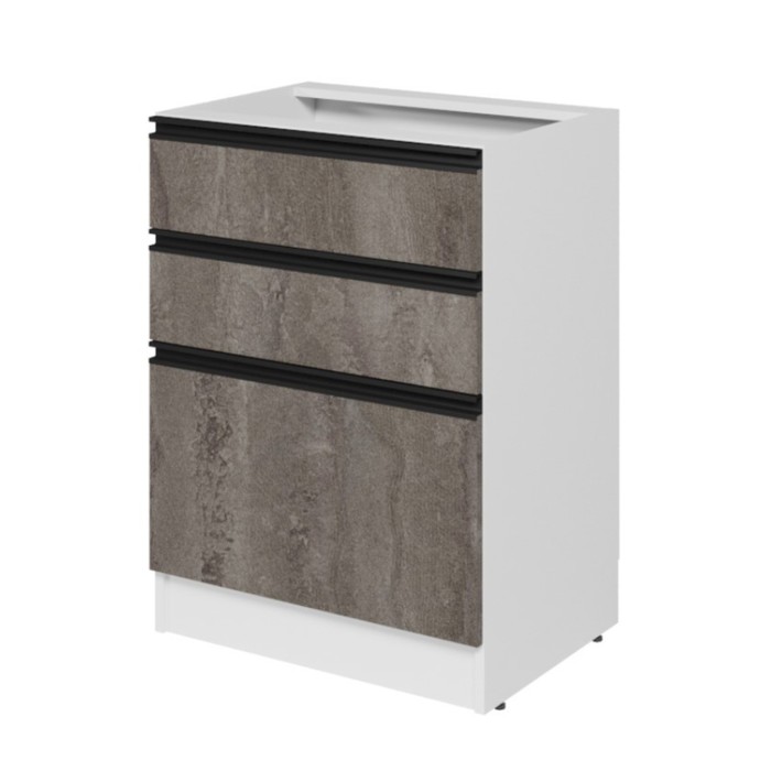 Шкаф напольный «Ноктюрн», 3 ящика, 600×450×820 мм, цвет белый/бетон тёмный/антрацит