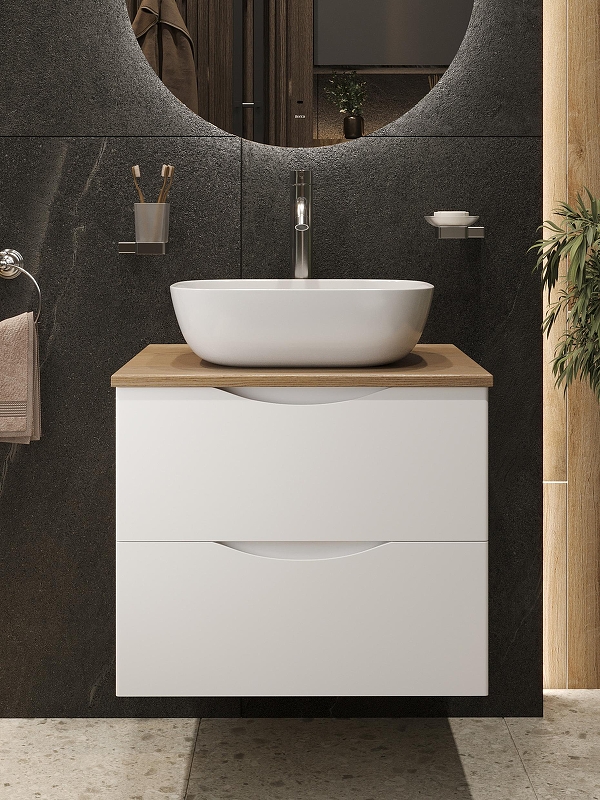 Тумба c раковиной Bond Cube 60 T99605-S54450 подвесная цвет Белый матовый Дуб