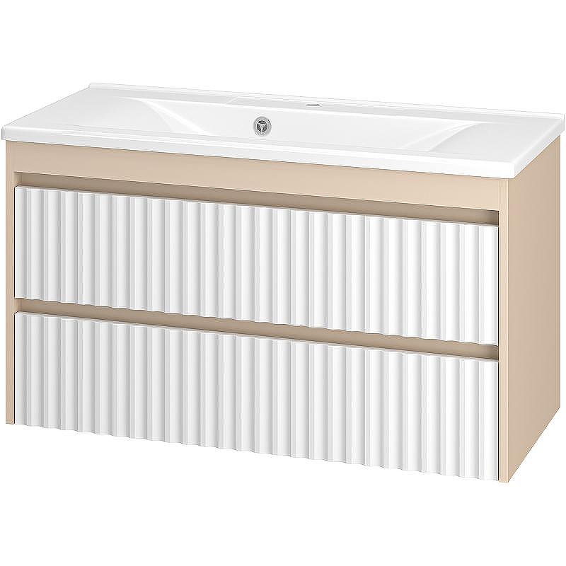 Тумба с раковиной Brevita Balaton 100 УТ000023726 подвесная Белая матовая Бежевая матовая