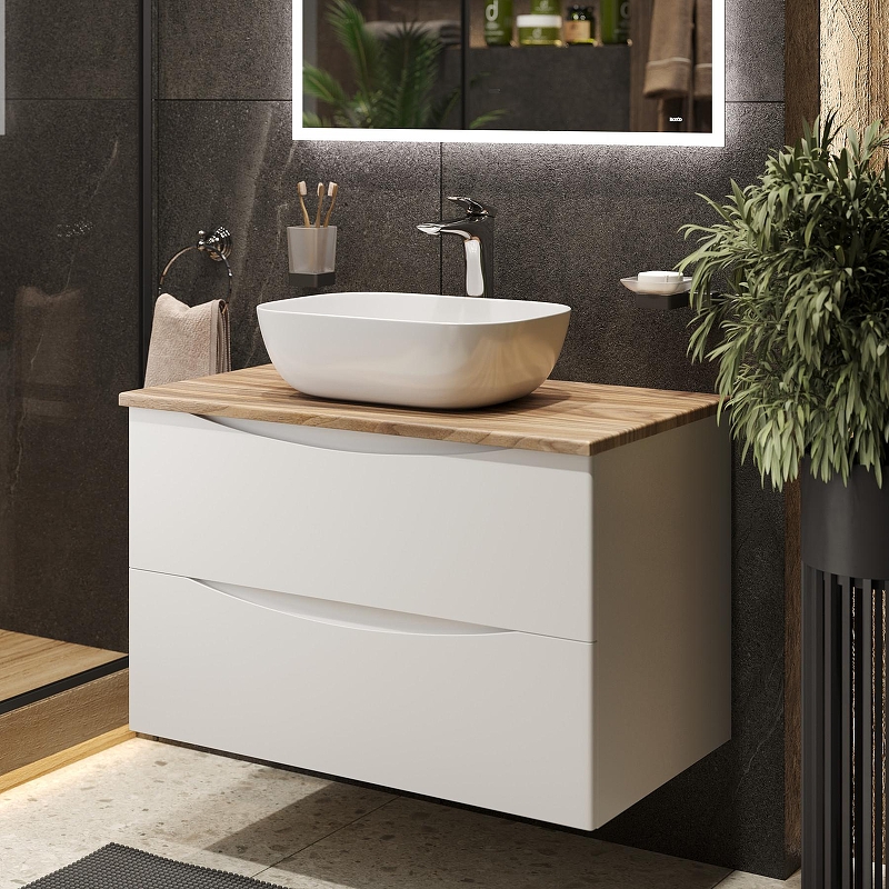 Тумба с раковиной Bond Cube 80 T09805-S54450 подвесная цвет Белый матовый